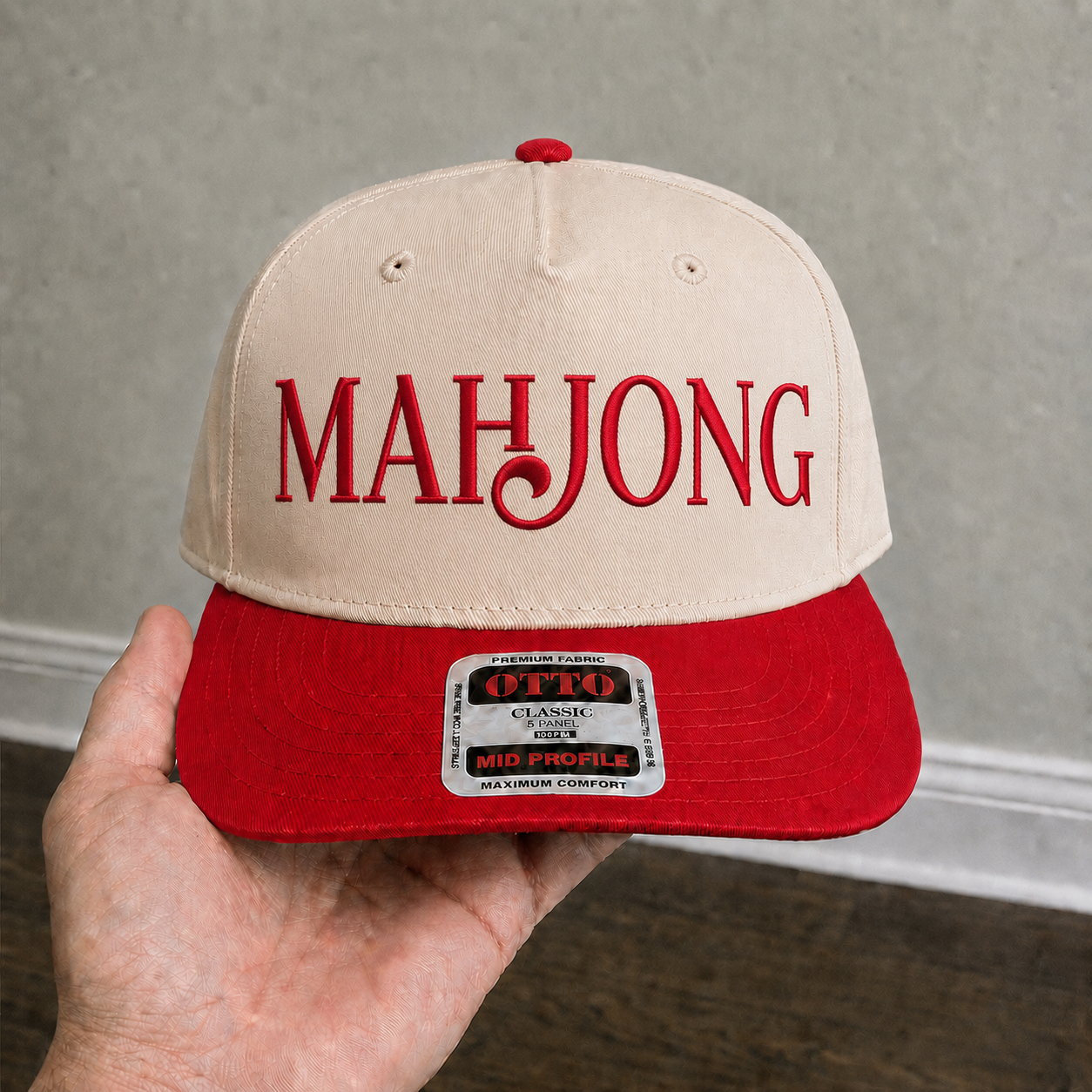 Mahjong Embroidered Khaki and Red Hat