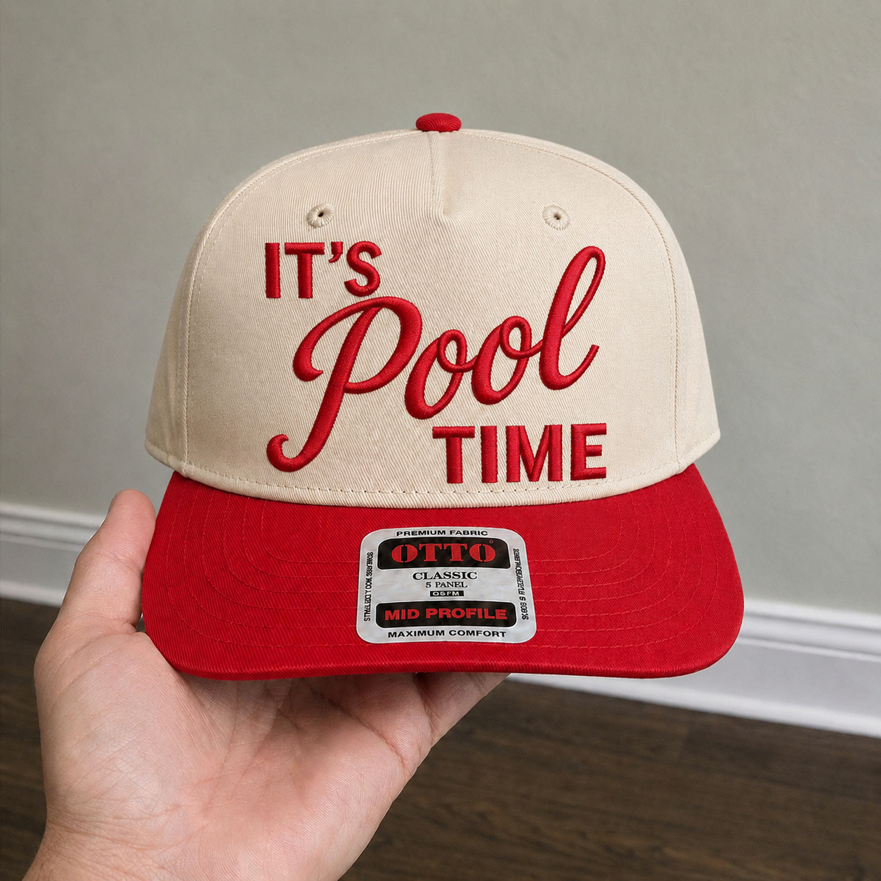 It’s Pool Time Embroidered Khaki and Red Hat
