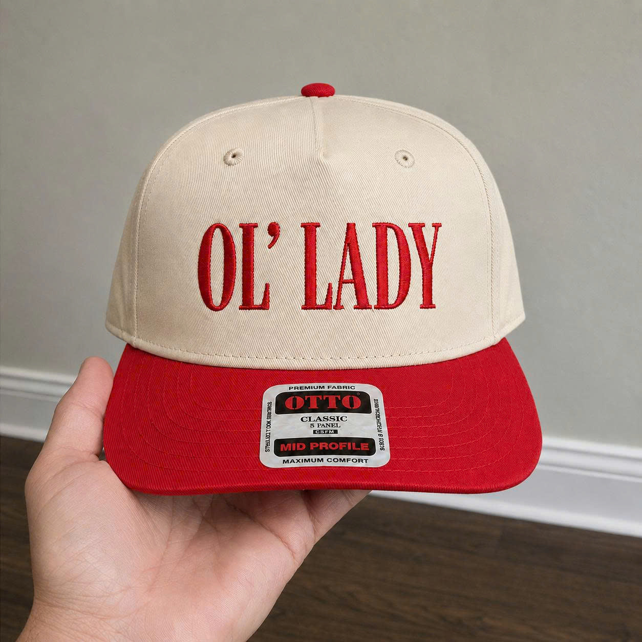 OL’ LADY Embroidered Khaki and Red Hat
